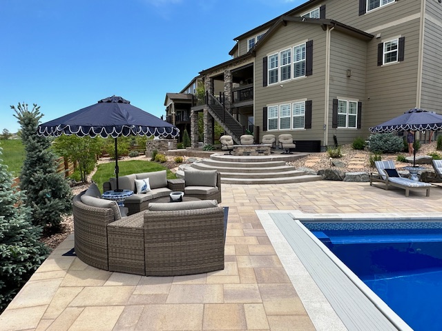 Outdoor living space with kitchen and pergola